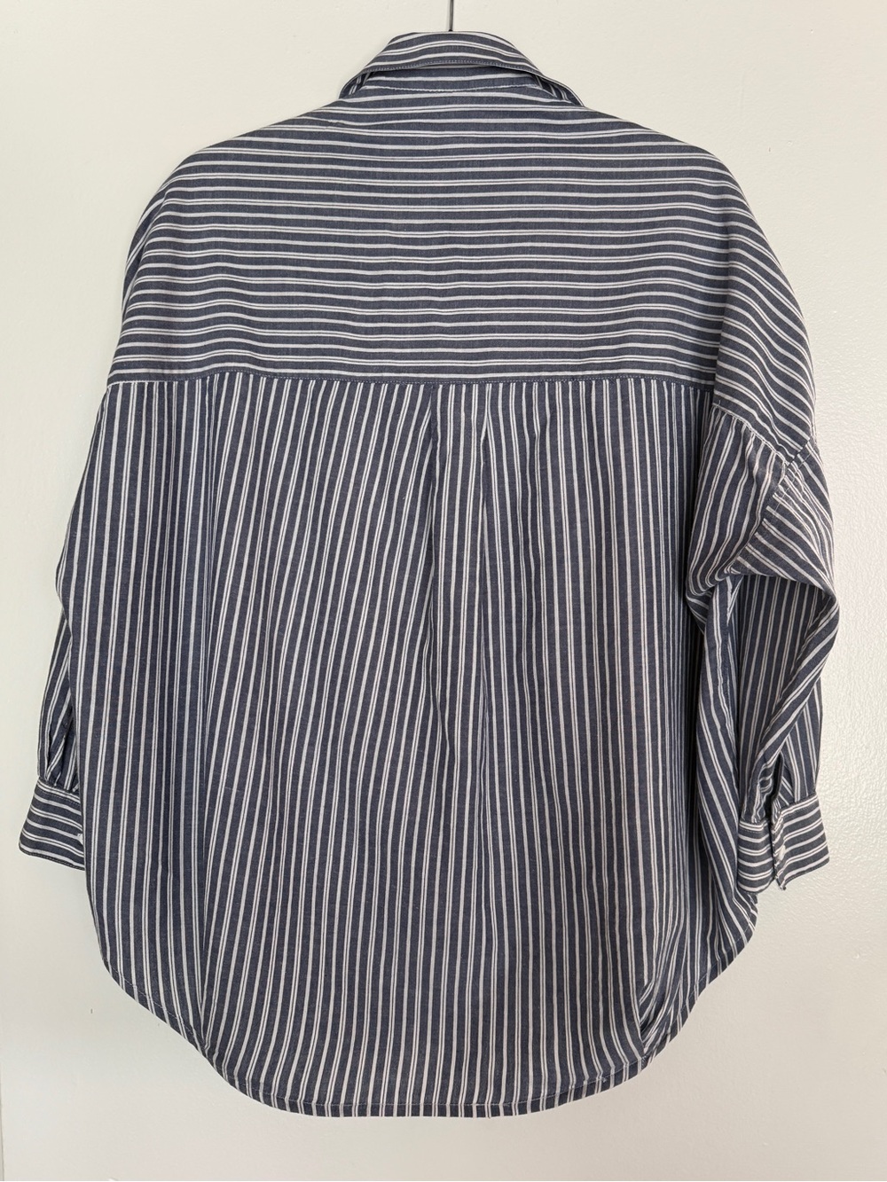French Connection Women’s Blue and White Dolman-Sleeve Striped Shirt - Picture 6 of 10